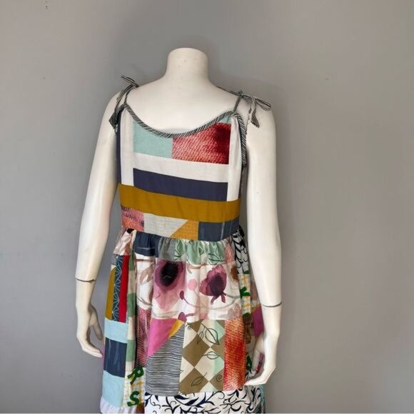 Handmade Multicolor Patchwork Tiered Sundress with Shoulder Straps Size Medium - Picture 7 of 13